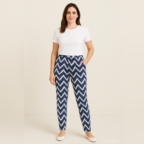 Old Navy Blue and White Zigzag Capri Pants - Picture 1 of 5